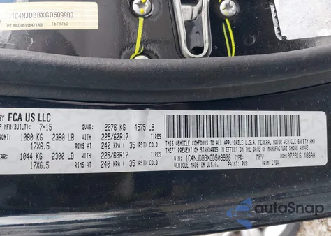 2016 Jeep Compass Sport from USA, damaged, VIN 1C4NJDBBXGD509900